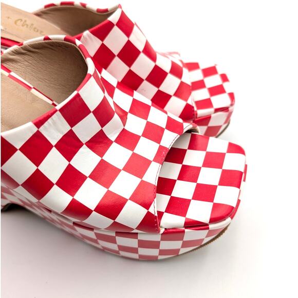 Chase & Chloe Astra Platform Wedge Sandal Women's Red/White Size US7.5 EU38 - Picture 10 of 12